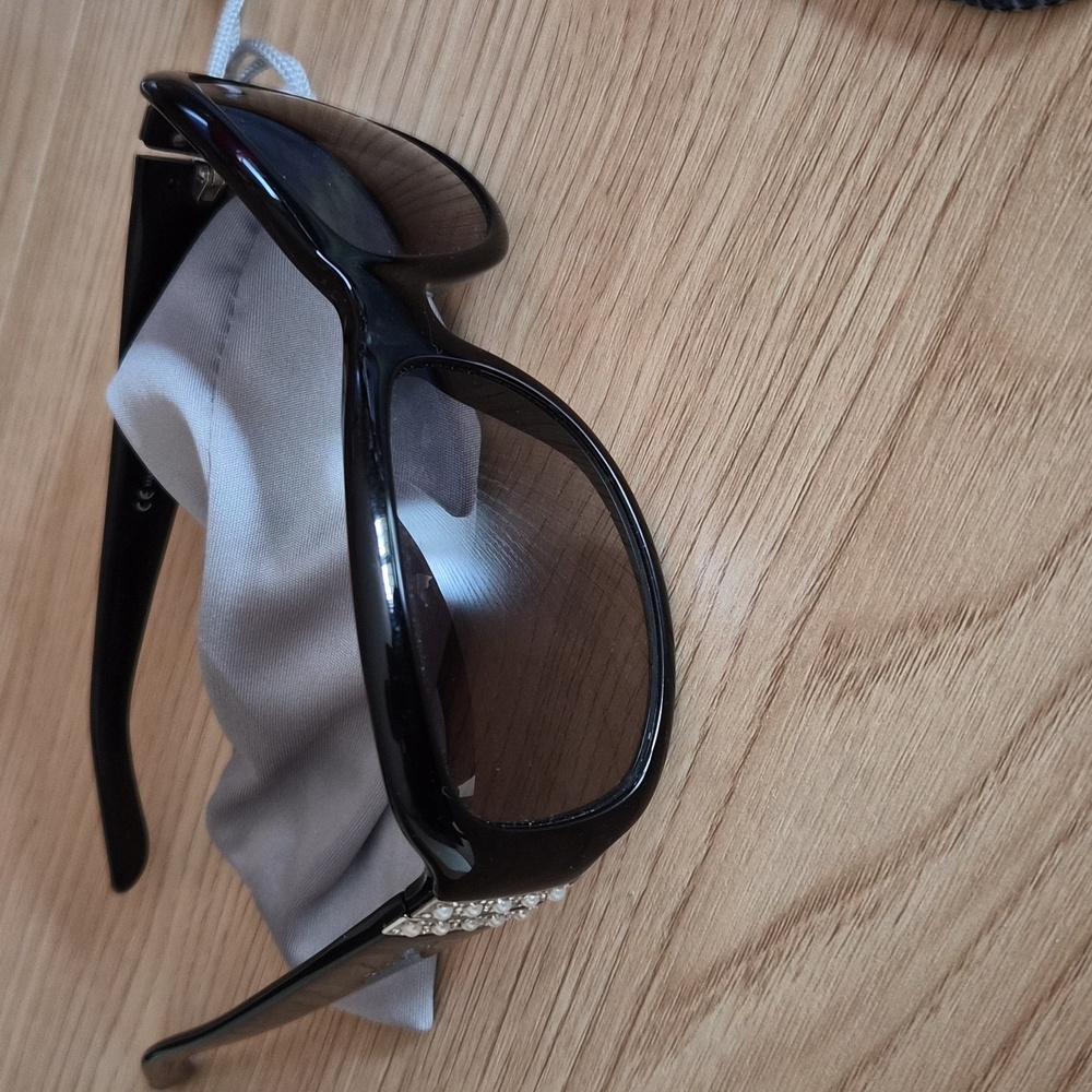 Black Valentino Sunglasses with Rhinestone And Pearl Detail